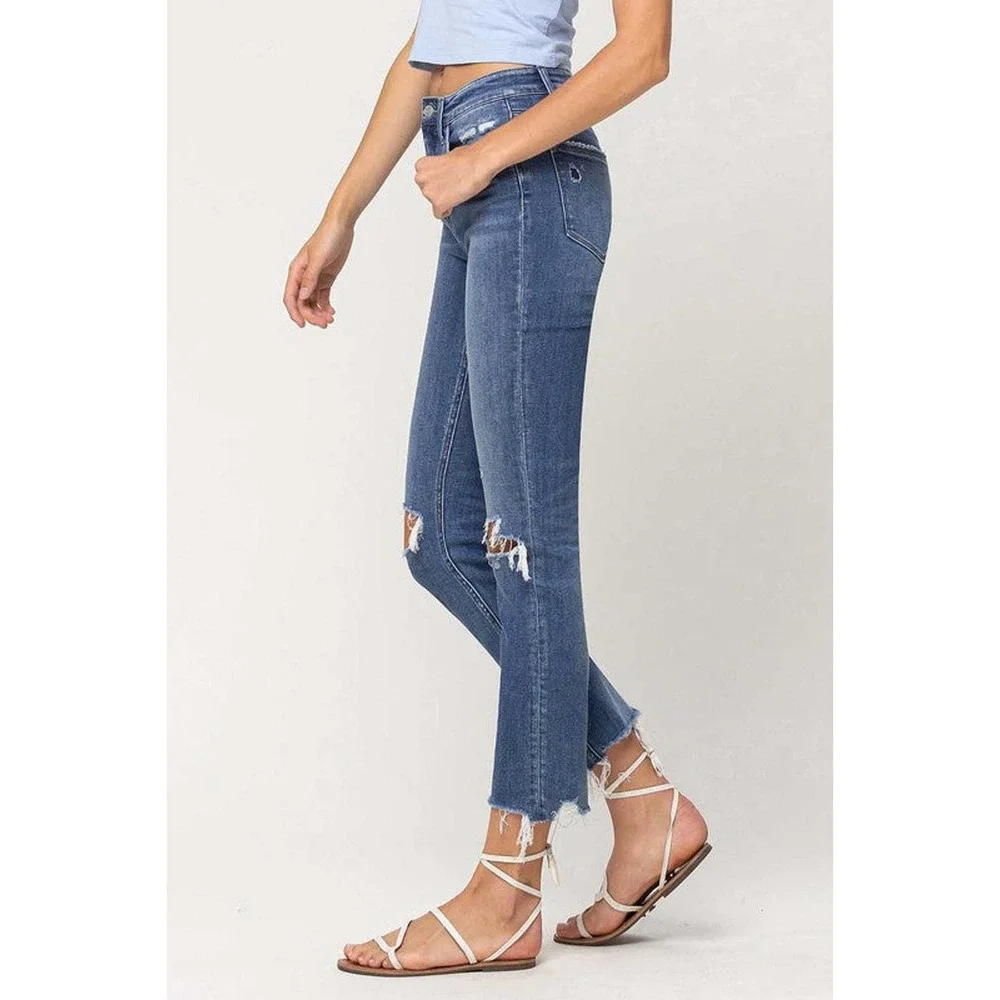 Flying Monkey Holly High Rise Distressed Hem Ankle Slim Straight Jeans - Picture 7 of 9